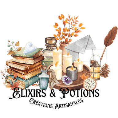 Elixirs et Potions, créations artisanales féeriques : bougies parfumées, bijoux en pierres naturelles, articles ésotériques.