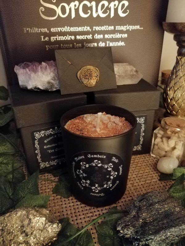 Bougie et Pierres Naturelles "Samhain"