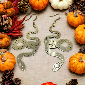 boucles d'oreilles avec pendentif serpent en métal doré et crochets d'oreilles en acier inoxydable doré