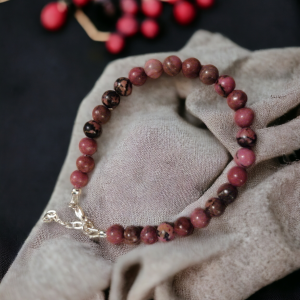 bracelet argent et rhodonite
