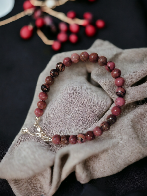 bracelet argent et rhodonite