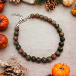 bracelet argent et unakite